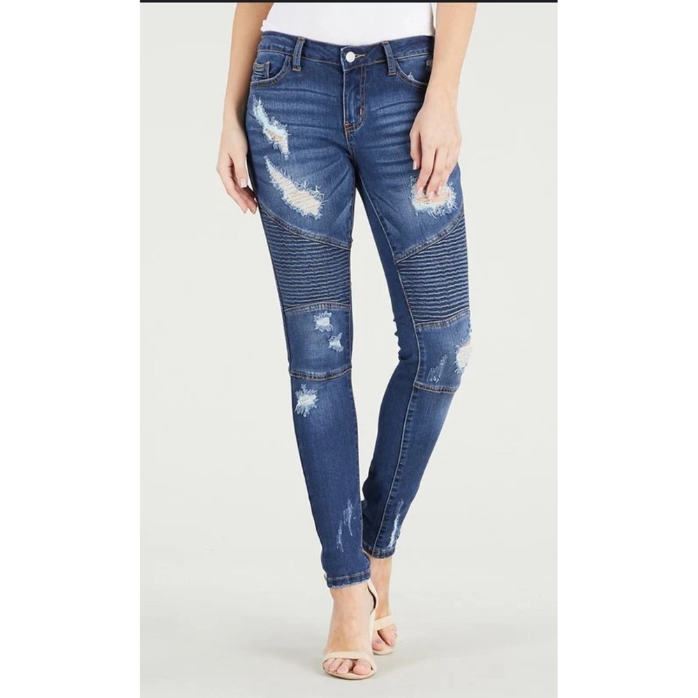 Judy Blue Distressed Skinny Moto Jeans, Size 9/29